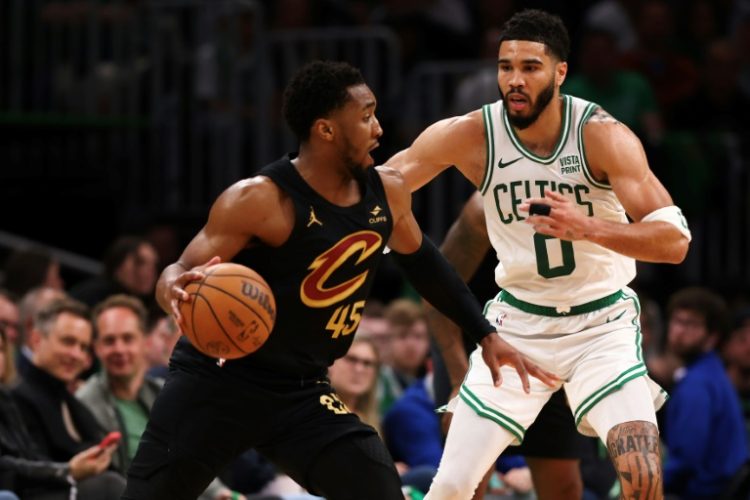 Cleveland's Donovan Mitchell drives against Jayson Tatum in the Cavaliers' victory over the Boston Celtics in game two of their NBA Eastern Conference semi-final series. ©AFP
